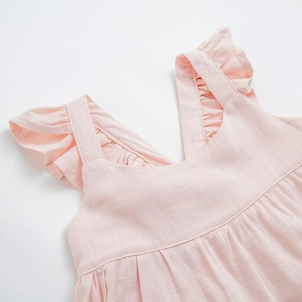 Curipeer Little Girl Cotton Linen Dress with Smocking Casual Dress Sleeveless - Picture 4 of 5